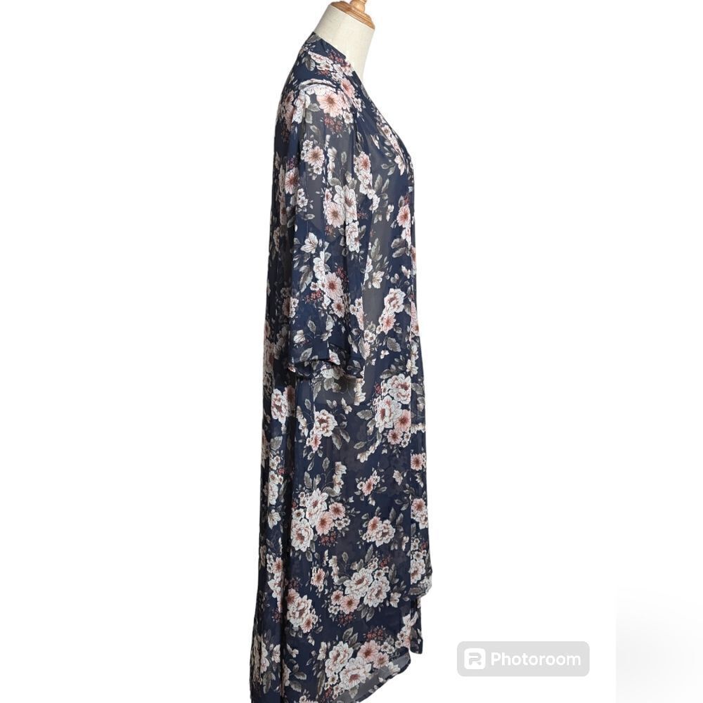 Torrid Blue Floral Chiffon Maxi Kimono - Picture 3 of 6